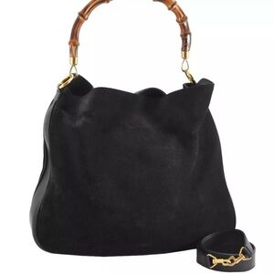 GUCCI Vintage Bamboo 2Way Shoulder Hand Bag Suede Leather Black | Women’s | Used